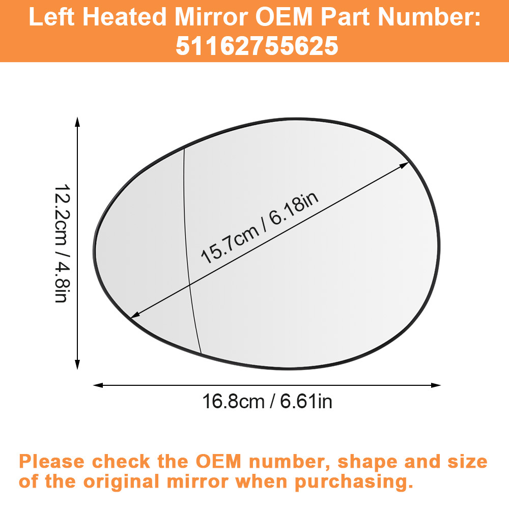 Wing Mirror Glass Heated Replacement Side for Mini Cooper R55 R56 R57 R58 R59 R60 R61 51162755625/51162755626
