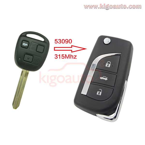 P/N 89070-53090 Refit flip key 3 button 315Mhz for Toyota