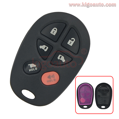 FCC GQ43VT20T Remote fob case 6 button for Toyota Sienna 2005-2009 PN 89742-AE050