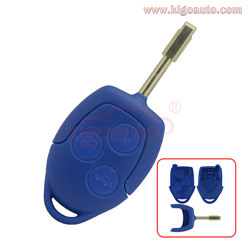 Blue ford remote key shell 3 button FO21 blade for Ford Transit,Ford