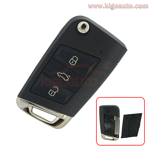 Flip key shell 3 button HU66 blade for VW Golf 7 2013 2014