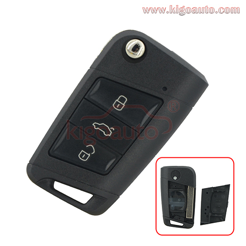 5G0 959 753 AA flip key shell 3 button HU66 blade for VW Golf 7