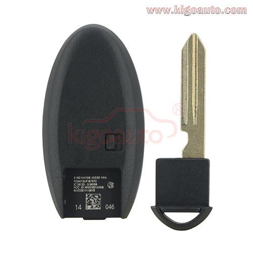 S180144106 FCC KR5S180144106 smart key 4 button 433mhz 4A chip for Nissan Rogue 2016 2017 2018 PN 285E3-4CB6C