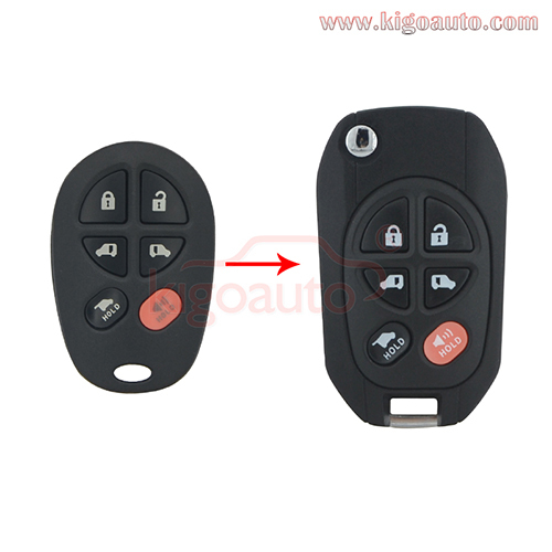 Modified flip key shell 6 button TOY43 blade for Toyota Sequoia remote key case