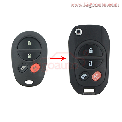 Modified flip key shell 4 button TOY43 blade for Toyota Sequoia remote key case