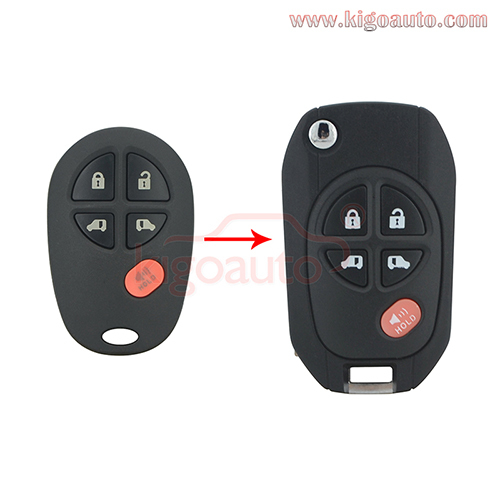 Modified flip key shell 5 button TOY43 blade for Toyota Sequoia remote key case