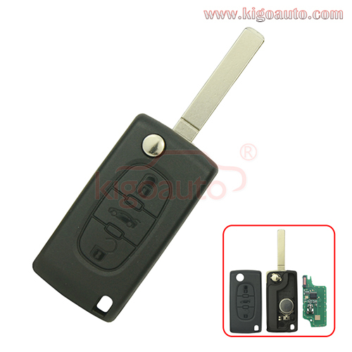 CE0536 Flip key 3 button middle trunk VA2 blade 434Mhz ASK FSK PCF7961 for Peugeot 107 207 307 308 407 607 Citroen C2 C3 C4 C5 C6 C8