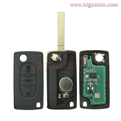 CE0536 Flip key 3 button middle trunk VA2 blade 434Mhz ASK FSK PCF7961 for Peugeot 107 207 307 308 407 607 Citroen C2 C3 C4 C5 C6 C8