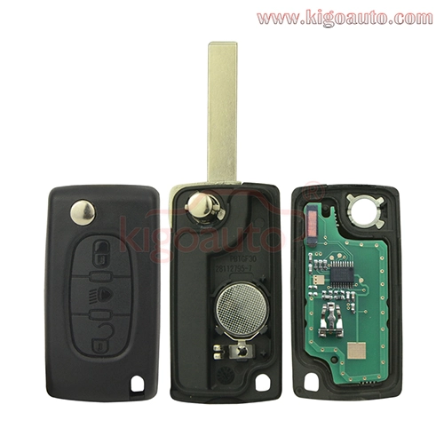 CE0536 Flip remote key 3 button middle light HU83 blade 434Mhz ASK FSK PCF7961 for Peugeot 107 207 307 308 407 607 Citroen C2 C3 C4 C5 C6 C8