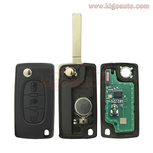 CE0536 Flip remote key 3 button middle light VA2 blade 434Mhz ASK FSK PCF7961 for Peugeot 107 207 307 308 407 607 Citroen C2 C3 C4 C5 C6 C8