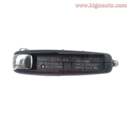 5K0 837 202 AJ Remote keyless go 3 button 434MHz ID48 chip for Volkswagen New Bora Sagitar Touran 2011-2013 5K0959753AG