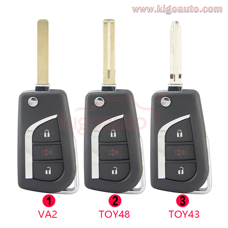 Flip remote key shell 3 button VA2 / TOY48 / TOY43 blade for Toyota Corolla Camry