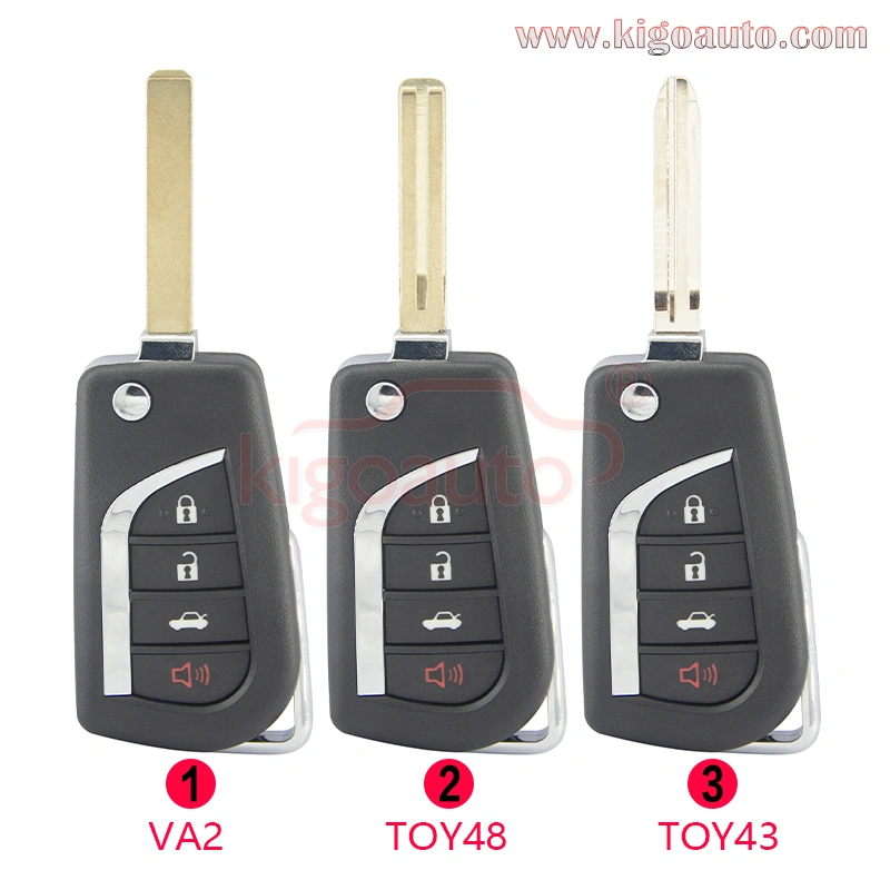 Flip remote key shell 4 button VA2 / TOY48 / TOY43 blade for Toyota Hilux Corolla Camry