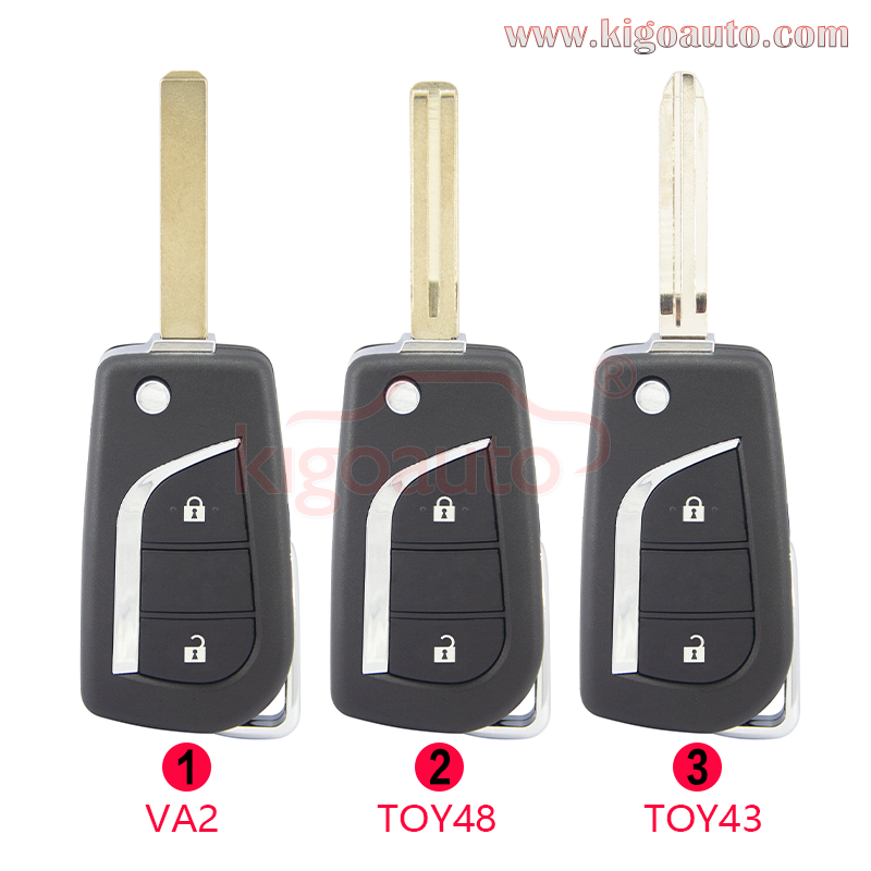 PN 89070-12A20 Flip remote key shell 2 button VA2 / TOY48 / TOY43 blade for Toyota Yaris Camry RAV4 Collara