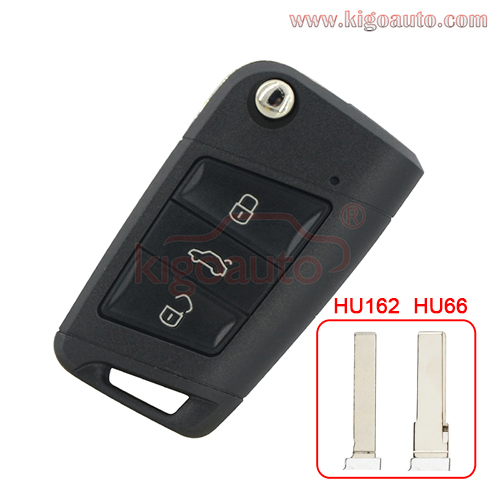 5G0 959 753 AA flip key shell 3 button HU66 blade for VW Golf 7