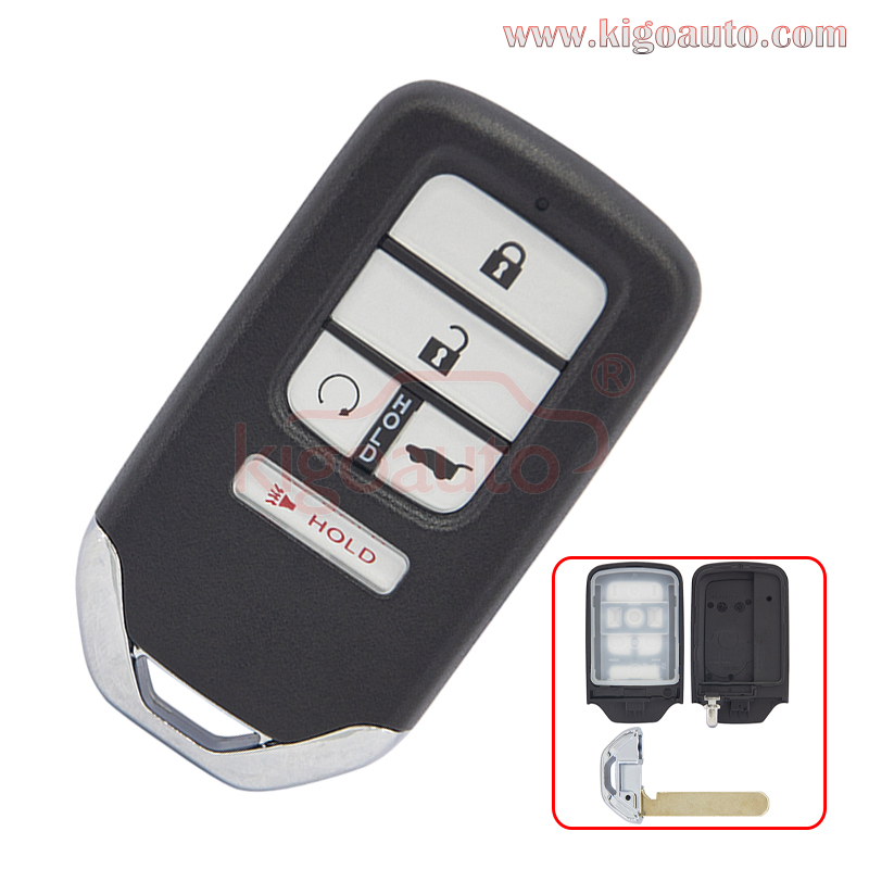 5-Button Smart Key Fob Shell Case For 2016-2018 Honda Civic, CR-V, Pilot - Black