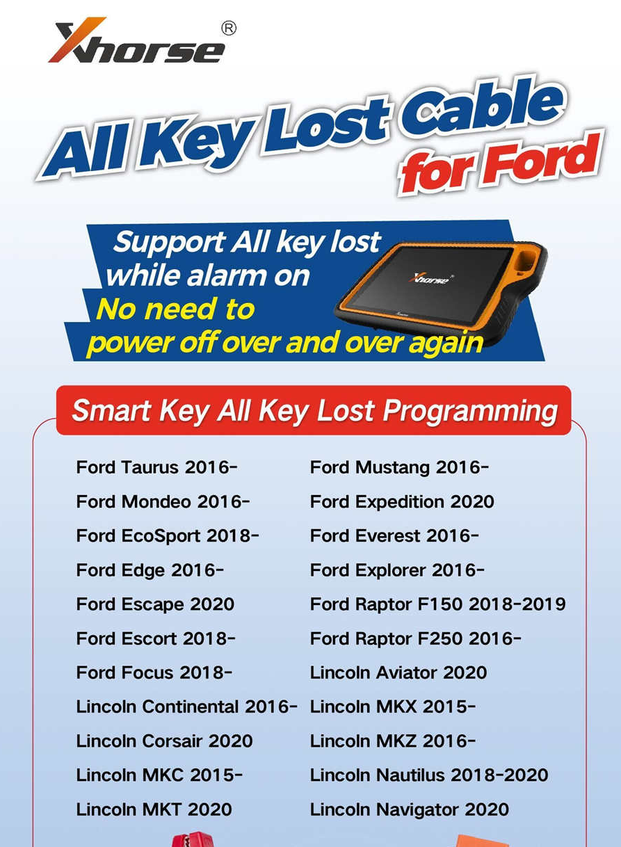 Xhorse XDFAKLGL All Key Lost Cable for Ford Smart Key Programming ...