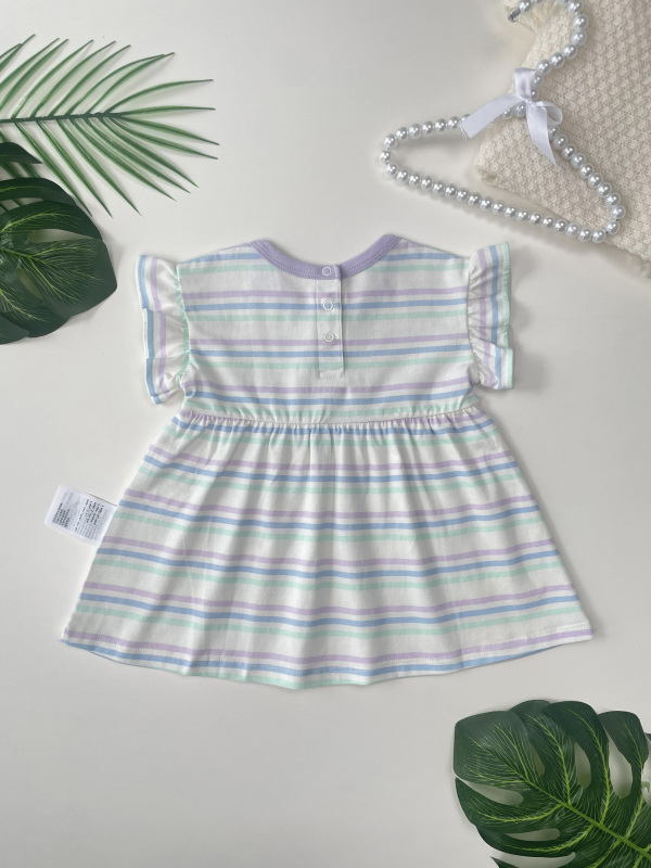 baby girl ruffle sleeve stripe print jersey dress