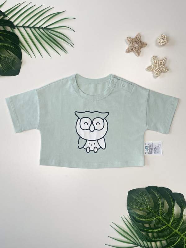 baby owl print drop shoulder tee