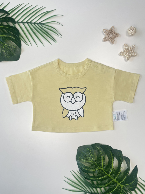 baby owl print drop shoulder tee