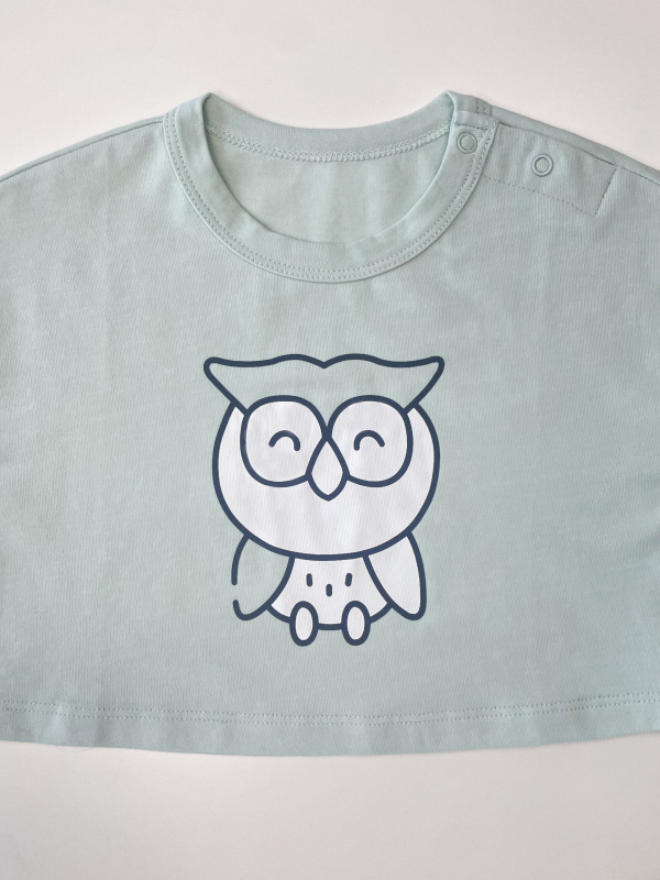 baby owl print drop shoulder tee