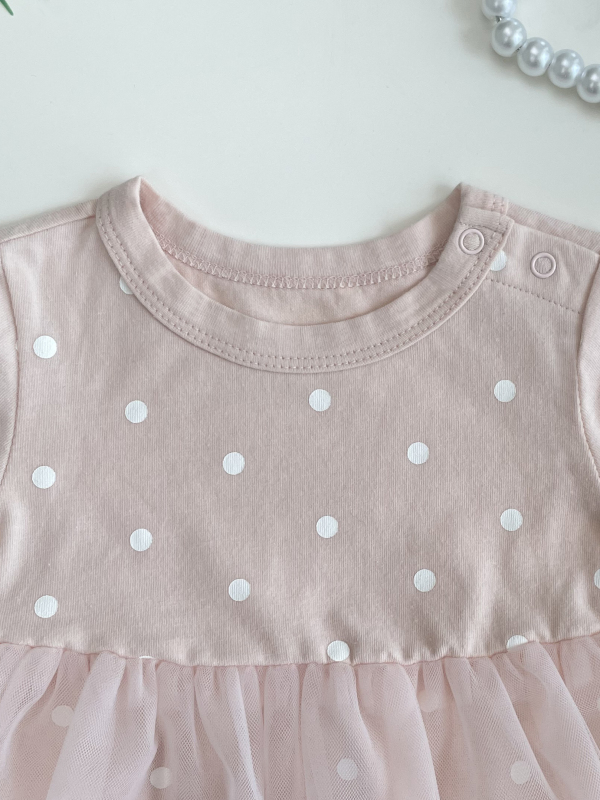 baby girl dot print short sleeve jersey tulle dress
