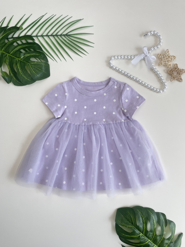 baby girl dot print short sleeve jersey tulle dress