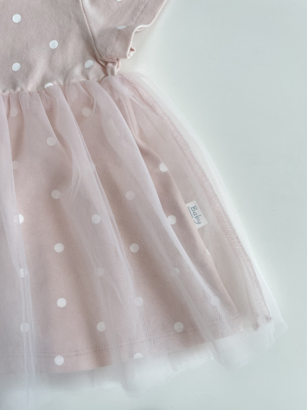 baby girl dot print short sleeve jersey tulle dress