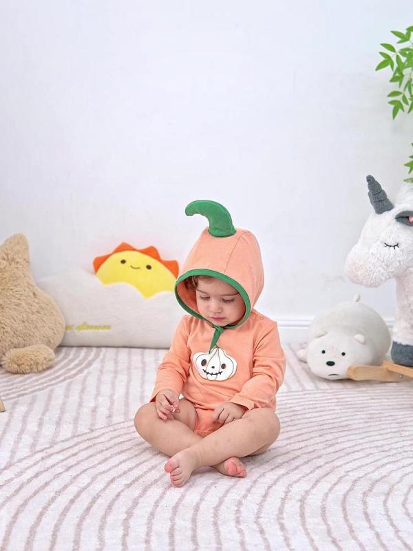baby big pumpkin halloween bodysuit and hat set