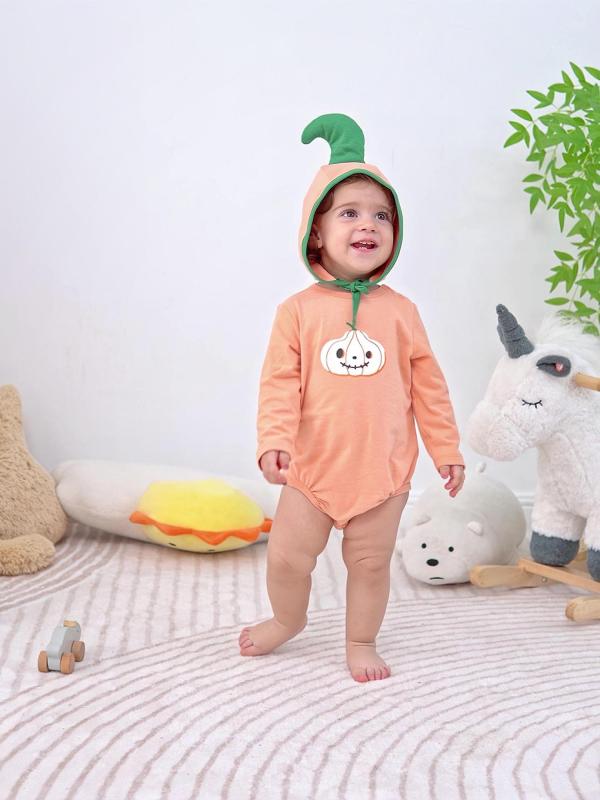 baby big pumpkin halloween bodysuit and hat set