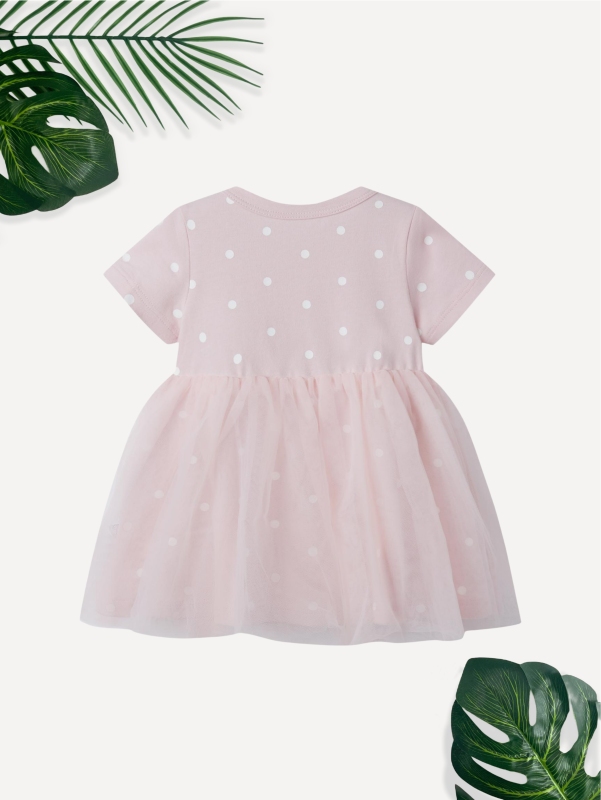 baby girl dot print short sleeve jersey tulle dress