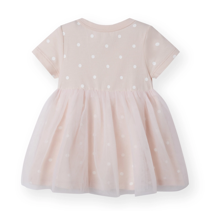 baby girl dot print short sleeve jersey tulle dress
