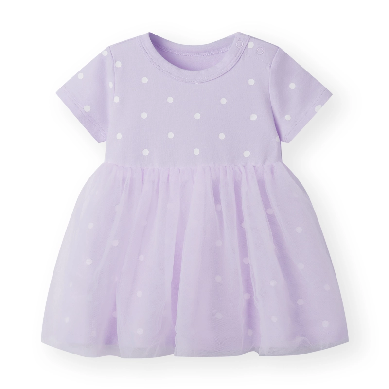 baby girl dot print short sleeve jersey tulle dress