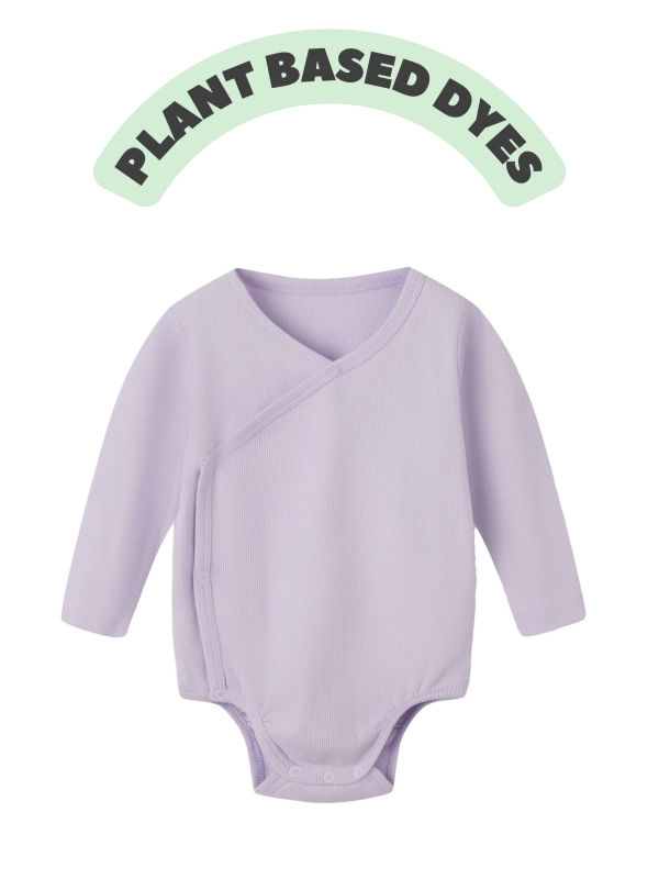 Organic Cotton Kimono-Style Baby Bodysuit - Unisex Long Sleeves with Side Snaps