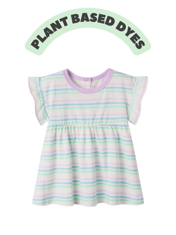 baby girl ruffle sleeve stripe print jersey dress