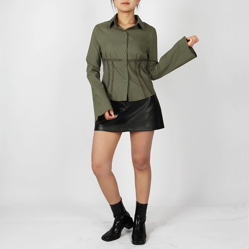 Long Sleeve Lace Trim Shirt