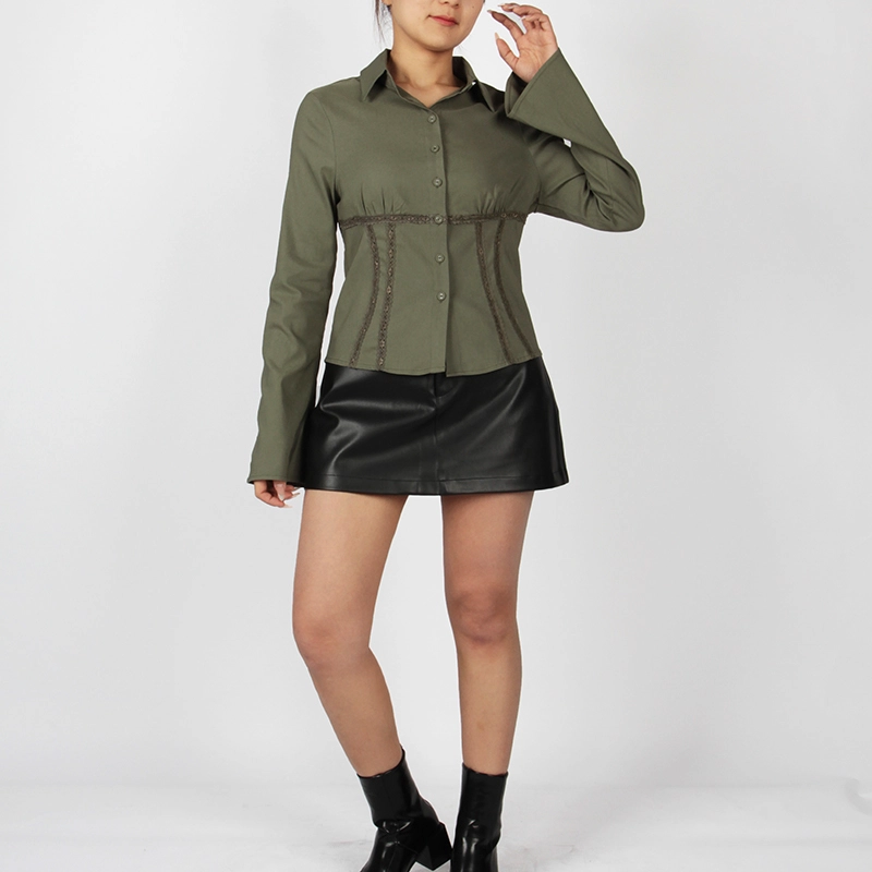 Long Sleeve Lace Trim Shirt