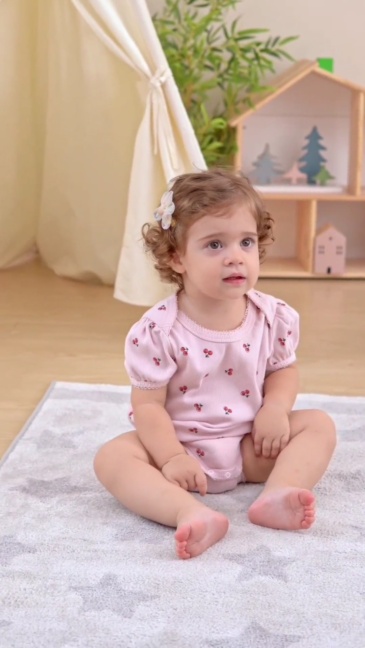 Baby Girl Puff Sleeves Cherry Print Bodysuit