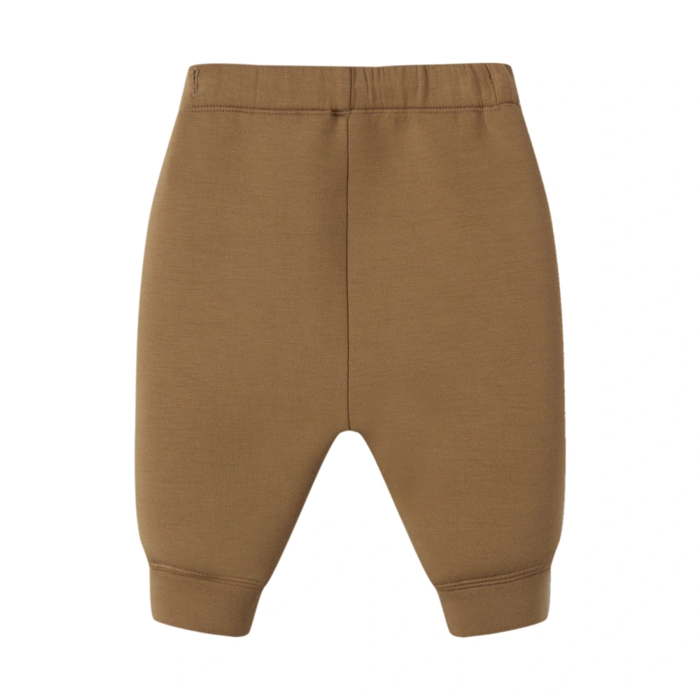 Back view of Warm Brown baby joggers with elastic cuffs