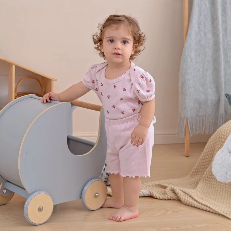 plant-dyed ribbed baby shorts, organic cotton, pull-on waist