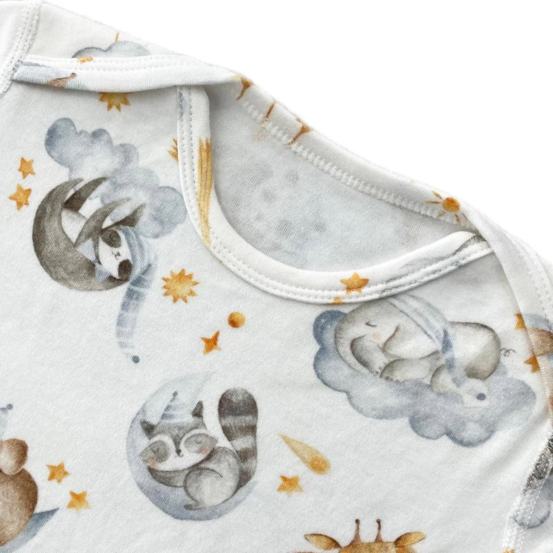 Collar close-up of bamboo cotton fabric on baby romper