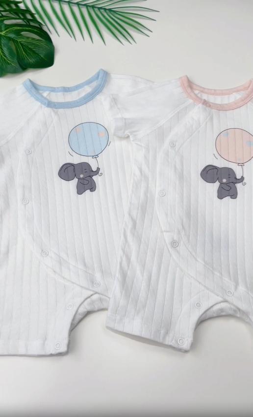 SENSENG organic cotton long-sleeve baby onesie with elephant print and lap neckline