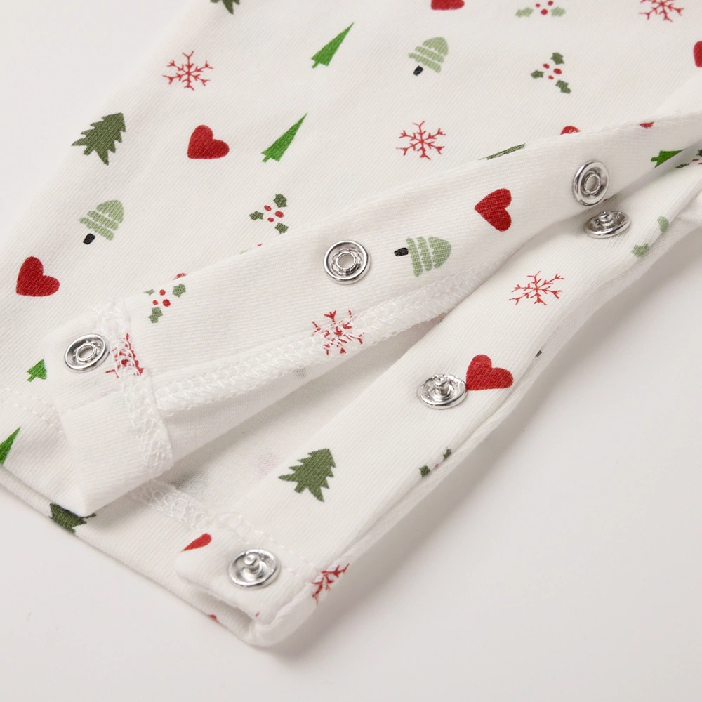 Close-up of leg opening and snaps on Happy Xmas baby romper