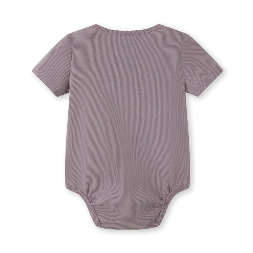 Plant-dyed organic cotton slip-on short sleeve baby bodysuit with envelope shoulders