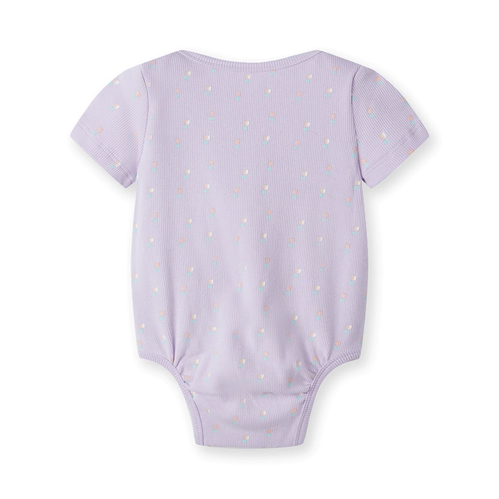 Plant-dyed organic cotton slip-on short sleeve baby bodysuit with envelope shoulders