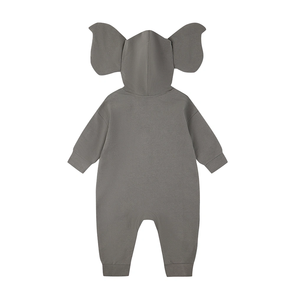 Senseng Organic Cotton Baby Elephant Costume Romper with Attached Hood & Ears – Plant-Dyed Eco Cosplay Outfit for Babies (0–24M)