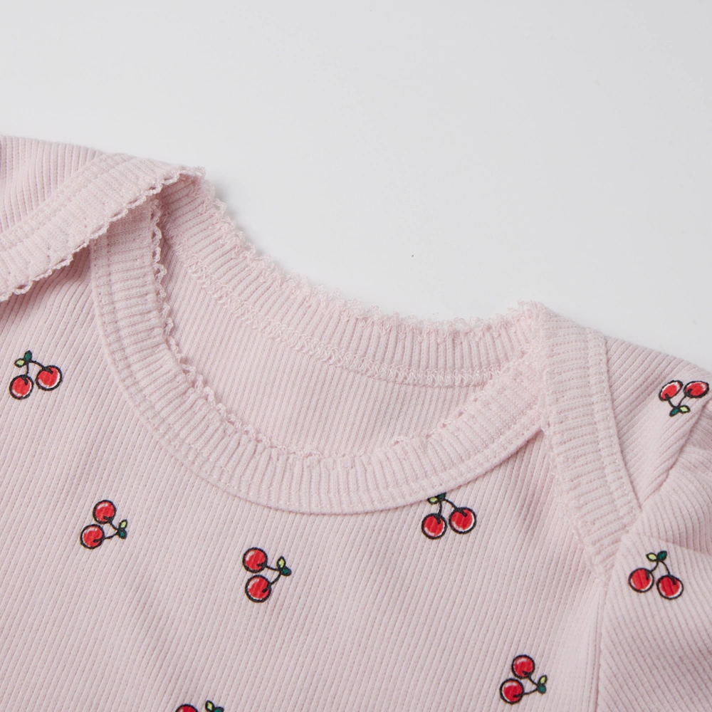 Organic cotton baby girl puff sleeves cherry print bodysuit plant-dyed eco apparel