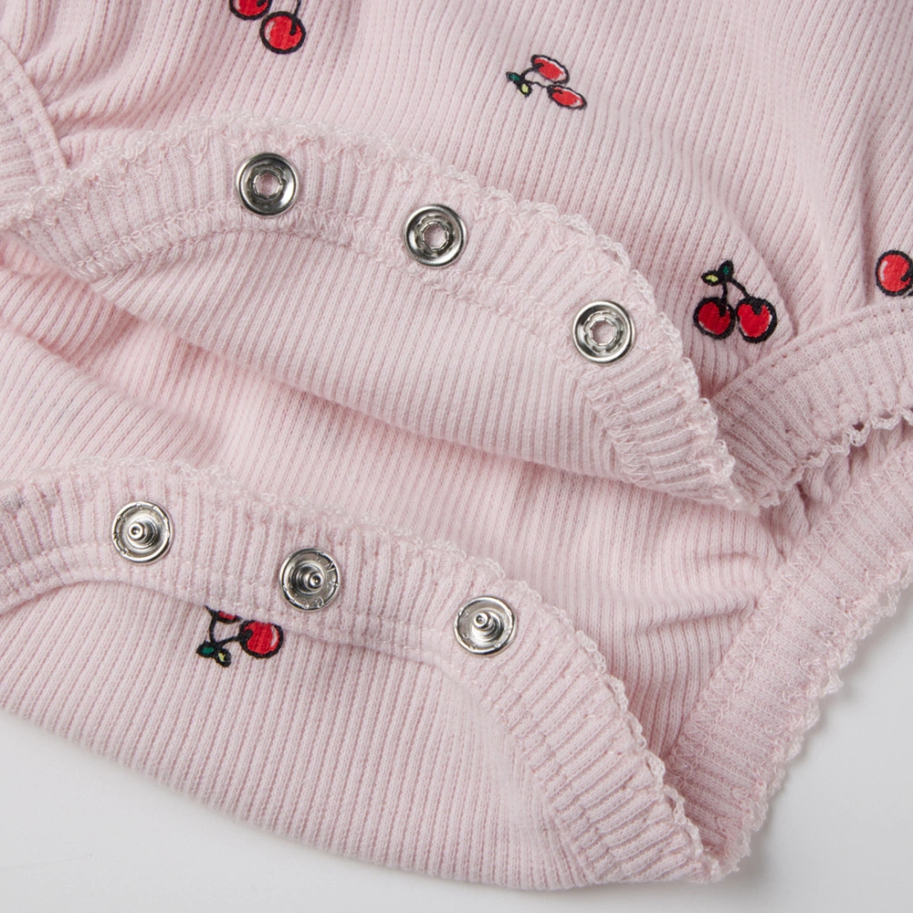 Organic cotton baby girl puff sleeves cherry print bodysuit plant-dyed eco apparel