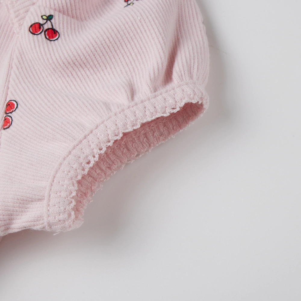 Organic cotton baby girl puff sleeves cherry print bodysuit plant-dyed eco apparel