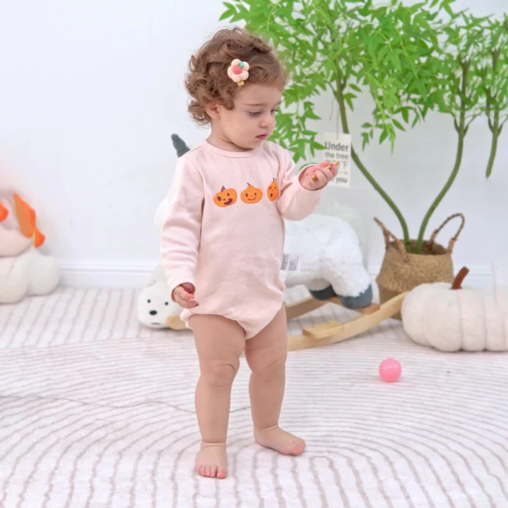 Senseng Organic Cotton Plant-Dyed Baby Pumpkin Halloween Bodysuit with Snap Closures